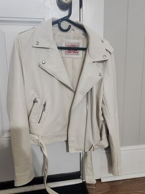 Levi's Off-White Leather Moto Jacket with Belt